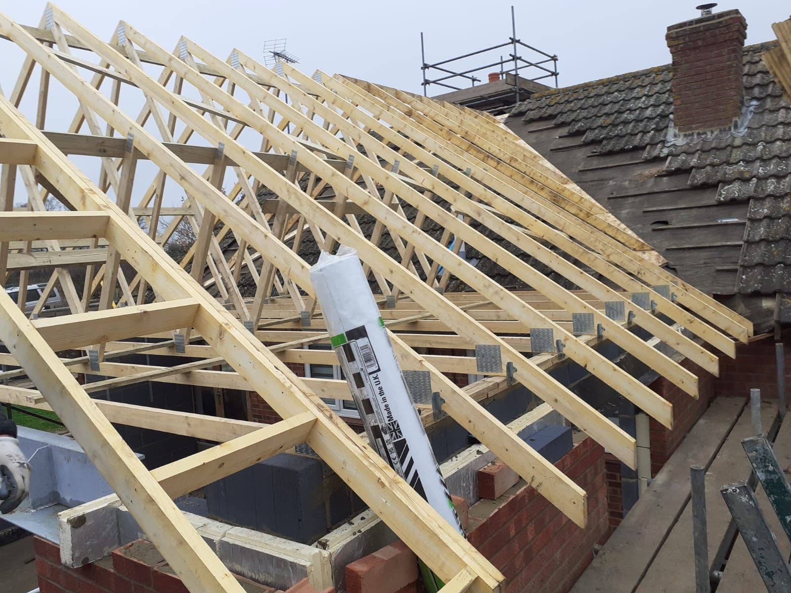 New roof trusses going up on a house extension